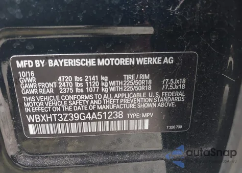 2016 BMW X1 xDrive28I from USA, damaged, VIN WBXHT3Z39G4A51238